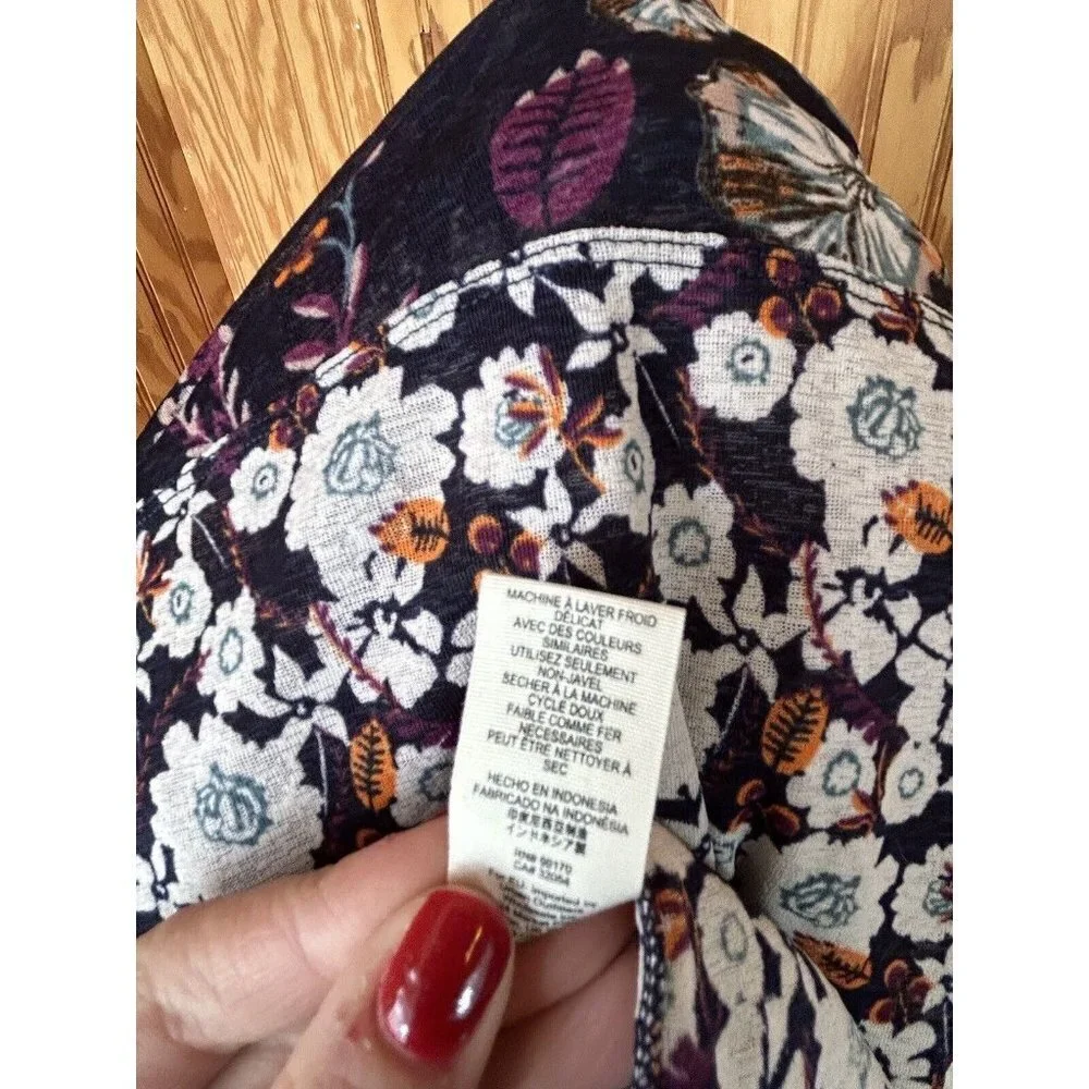Free People Babydoll Floral Blue/Purple Oversize‎ Stretch Blouse XS  Long Sleeve